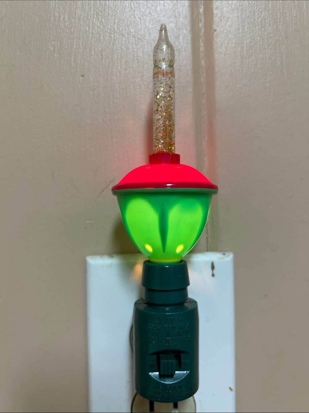 Vintage Bubble Glitter Night Light Plug-In - Neon Green & Red